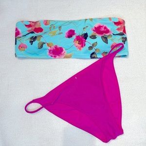 Bikini set two pieces swimsuit pink and‎ turquoise size M